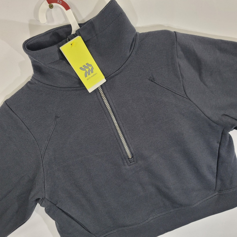 All in Motion Womens Core Fleece 1/2 Zip Pullover Black Cropped XS NEW